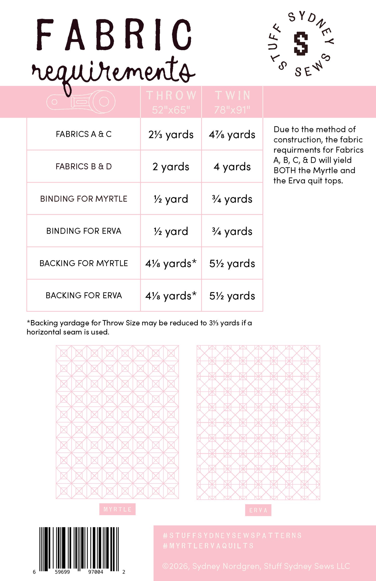 Myrtle + Erva Quilt Pattern | Printed Booklet